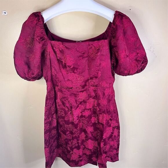Lush Women's Size Large Red Floral Jacquard Puff‎ Sleeve Dress Formal Wear - Picture 1 of 5